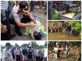 Kapolsek Ciledug Tangani Korban Anak Tenggelam di Kali Angke Kota Tangerang
