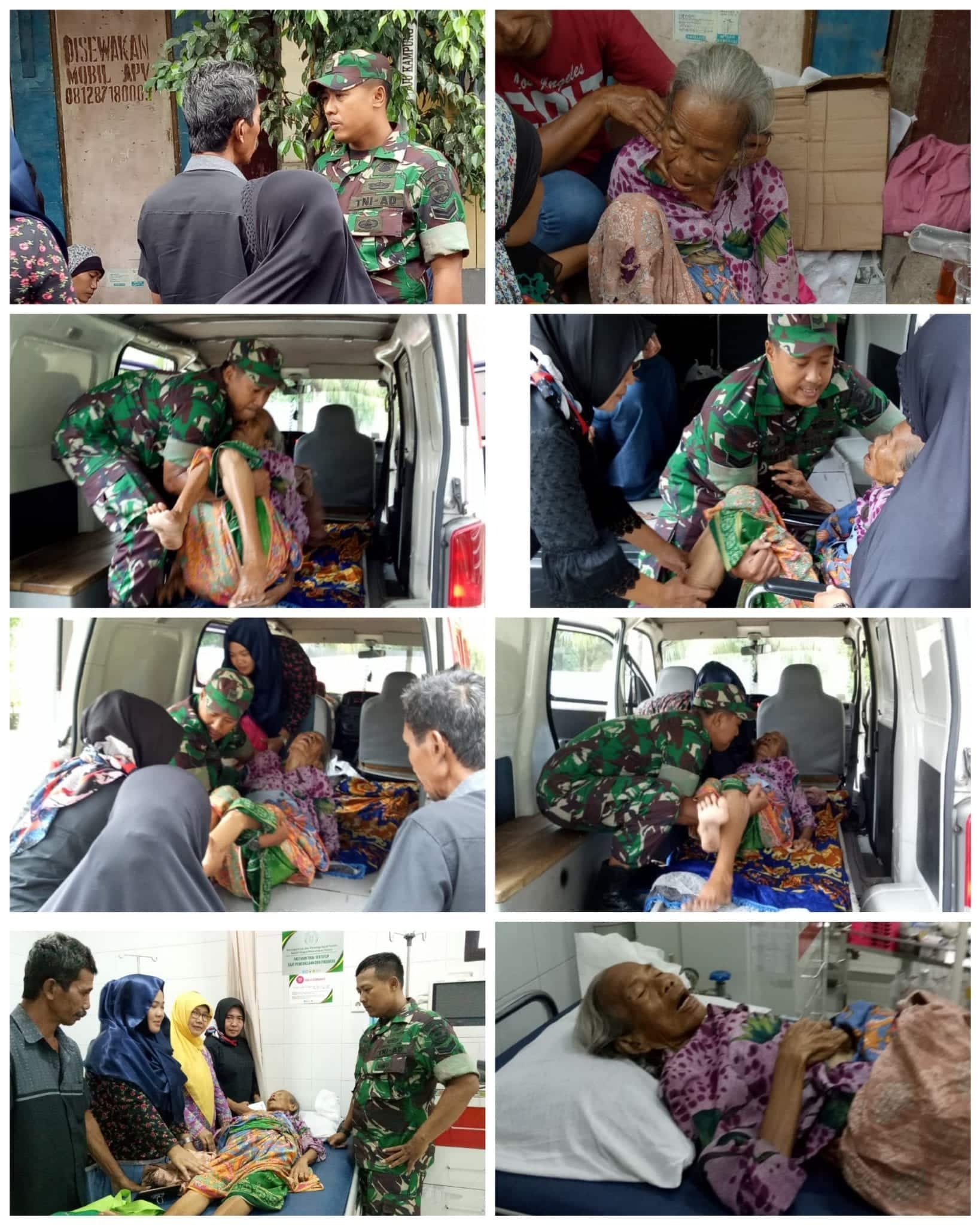 Pingsan di Pinggir Jalan, Nenek Pengemis Dievakuasi Sertu Iswanto ke Rumah Sakit Sari Asih