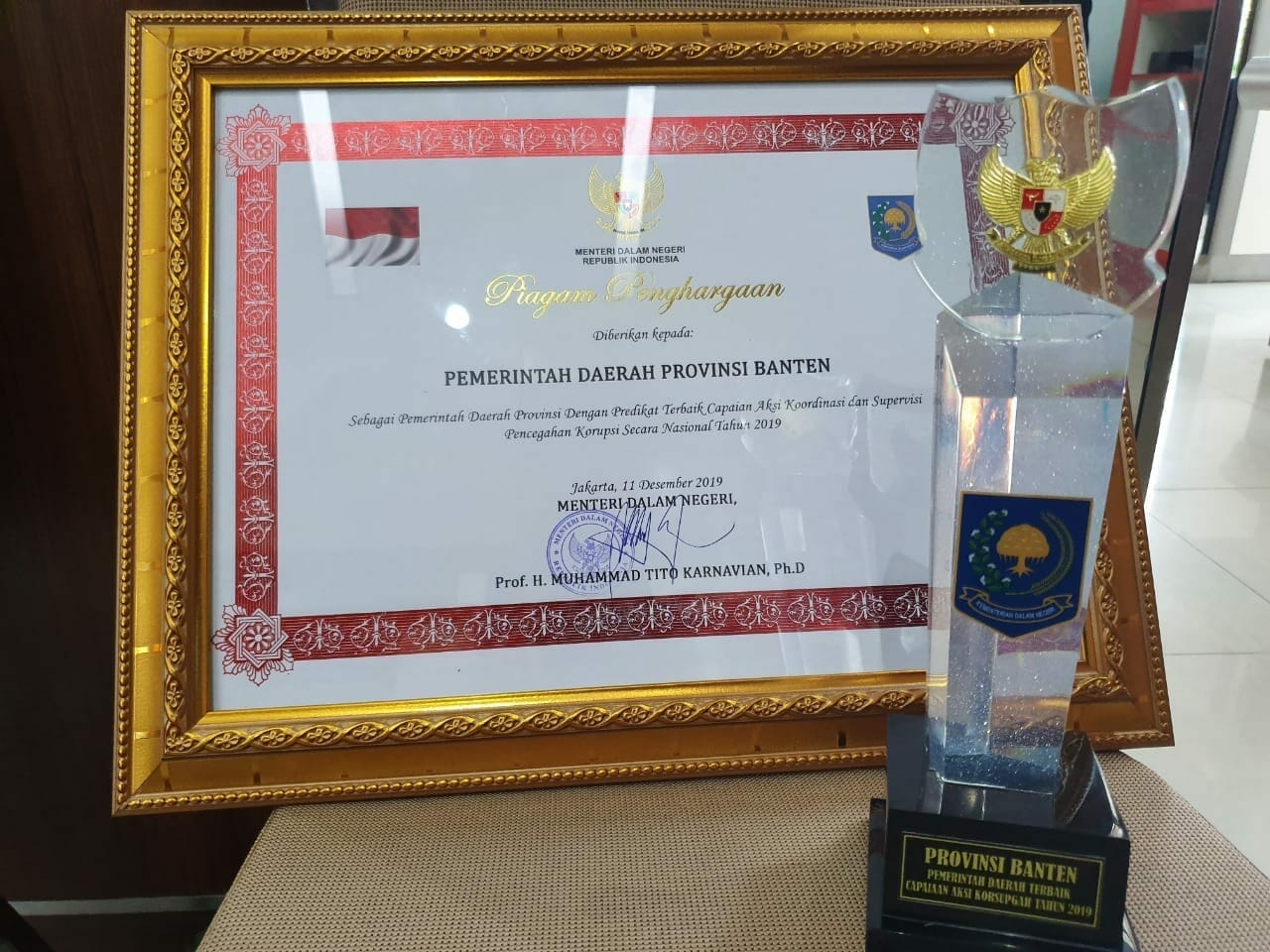 Pemprov Banten Raih Penghargaan Capaian Implementasi Pencegahan Korupsi