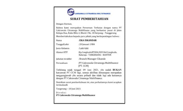 PT Cakrawala Citramega Multifinance - Sdr Eka Iskandar