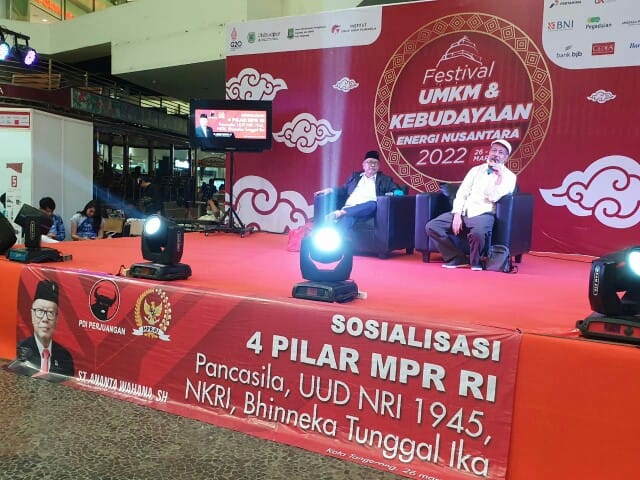 Kegiatan Sosialisasi 4 Pilar MPR RI kepada peserta pelaku UMKM se-Tangerang Raya, di Mal Balekota Tangerang, Banten, Sabtu (26/3/2022).