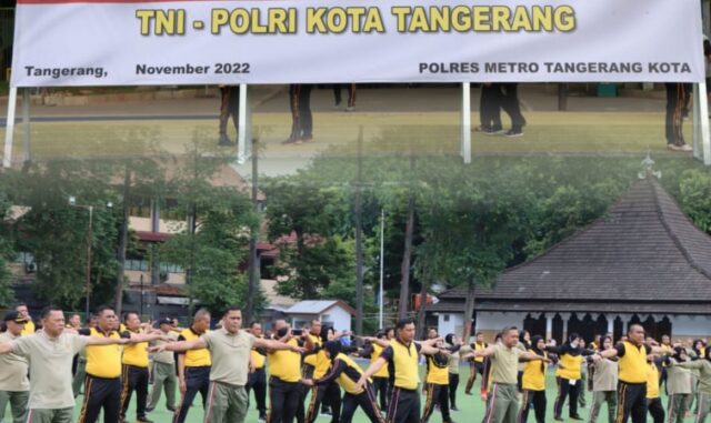 Ratusan Polisi-TNI Kota Tangerang Kumpul Bareng di Alun-Alun Ahmad Yani