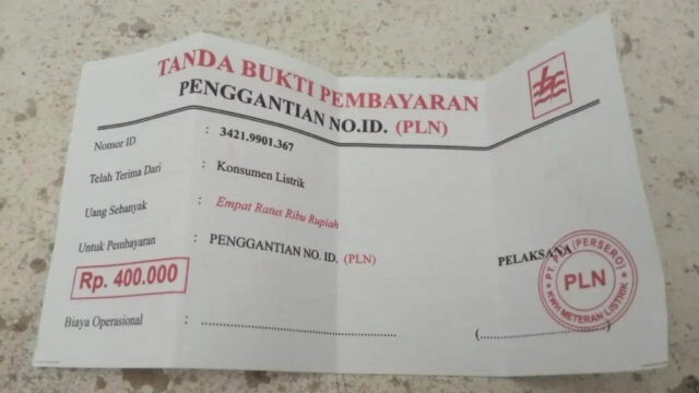 Nota palsu untuk biaya pergantian meteran PLN, Foto. (Istimewa)