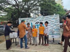 Suasana Santunana Anak Yatim Piatu yang dilakukan BMS Creative sebagai acara Penutupan Pasar Takjil Ramadan 2024.
