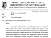 Surat Disperindag Kabupaten Lebak meminta Satpol PP tertibkan bangunan yang bukan peruntukan dagang, pada Sabtu (01/02/2025).