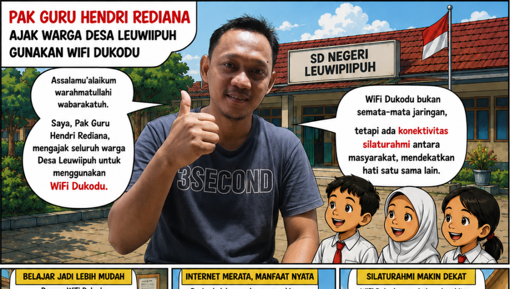 Pak Guru Hendri Rediana: Wifi Dukodu Bukan Sekadar Jaringan, Tetapi Jembatan Kekeluargaan Warga Desa Leuwiipuh Hendri Rediana, salah seorang Guru SD di wilayah Kecamatan Banjarsari, mengajak warga Desa Leuwiipuh untuk pasang wifi Dukodu, pada Minggu (19/07/2026).