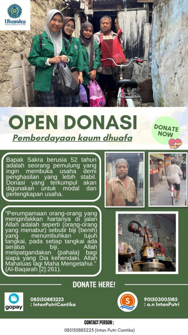 Kelompok 5 MK Kemuhammadiyahan Fakultas Farmasi dan Sains UHAMKA Selenggarakan Pemberdayaan Keluarga Dhuafa selama 4 bulan terhitung di bulan April sampai Juli 2026, pada Senin (06/07/2026).